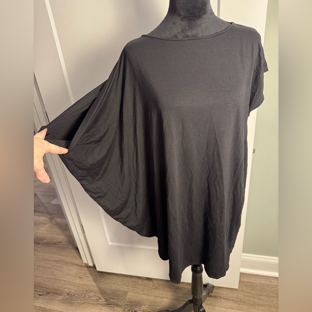 Eileen Fisher black Tencel Knit Tunic asymmetrical boxy boho - Picture 3 of 8